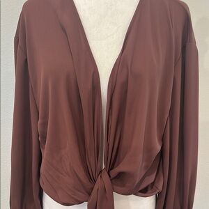 Final Touch Deep Plum Tie-Front Shrug.